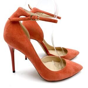 Jimmy Choo Lucy Pumps Peach Orange Suede Pointed Toe Ankle Strap Heels Sz 36 / 6